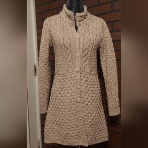 Aran Mór Ireland 100% Merino Wool Long Cardigan / Coatigan